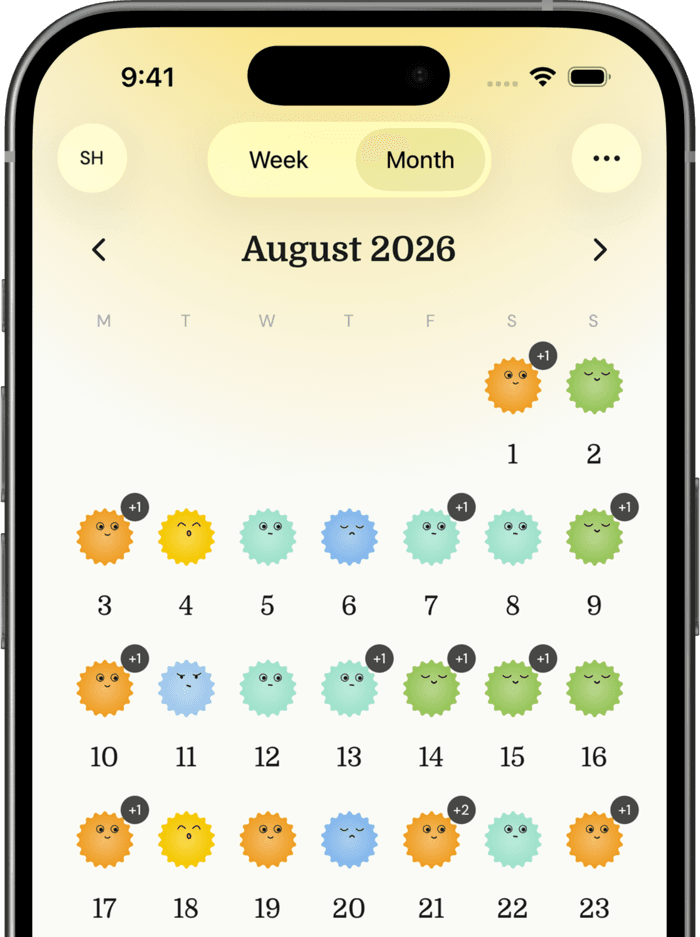 Luma's history screen showing a month of logged moods